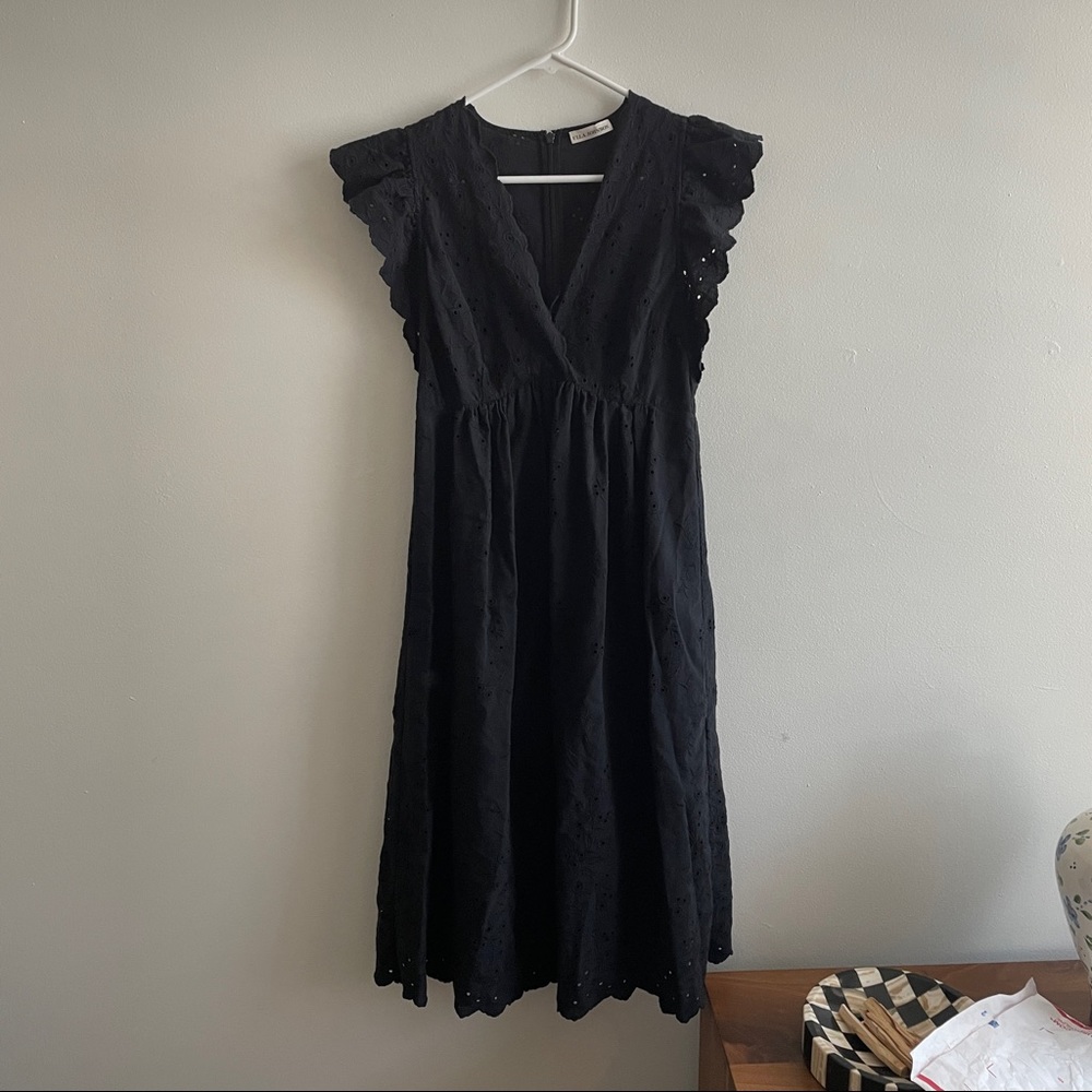 Ulla Johnson black ruffle eyelet midi dress size 4
